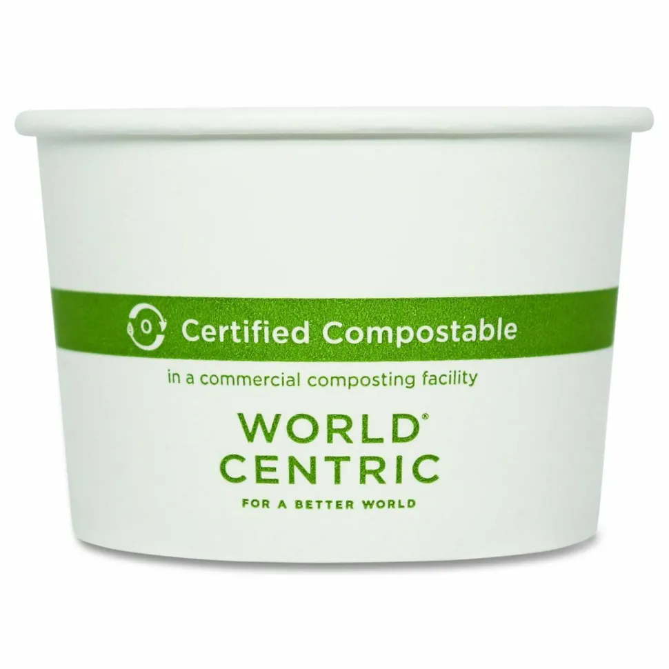 World Centric Paper Bowls, 8 oz, 3.5" Diameter x 2.3"h, White, 1,000/Carton