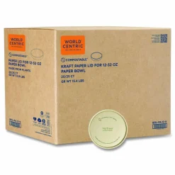 World Centric Paper Lids for Bowls, 4.6" Diameter, Brown, 500/Carton
