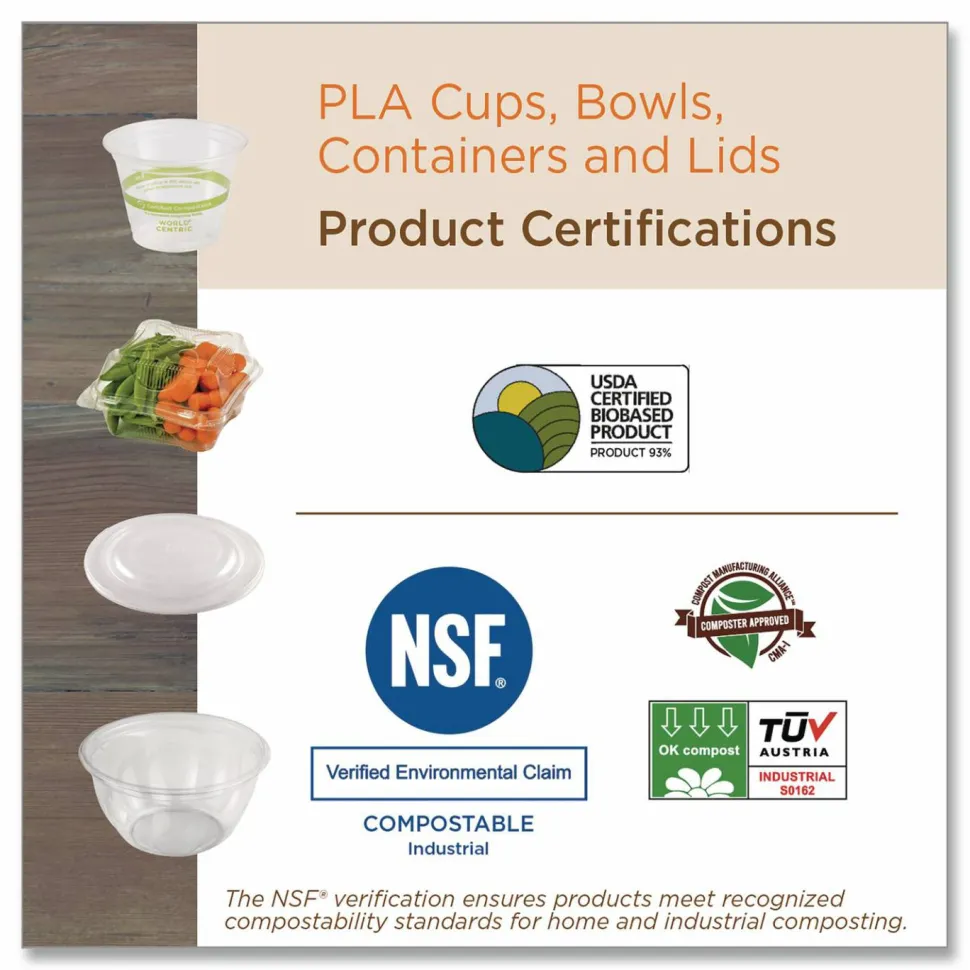 World Centric PLA Hinged Clamshells, 23 oz, 4.9 x 9 x 3.5, Clear, Plastic, 200/Carton
