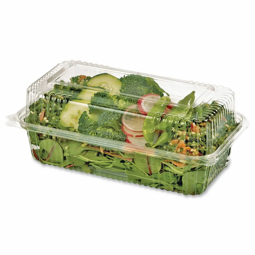 World Centric PLA Hinged Clamshells, 23 oz, 4.9 x 9 x 3.5, Clear, Plastic, 200/Carton