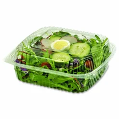 World Centric PLA Hinged Clamshells, 46 oz, 8.3 x 8.6 x 3.1, Clear, Plastic, 300/Carton