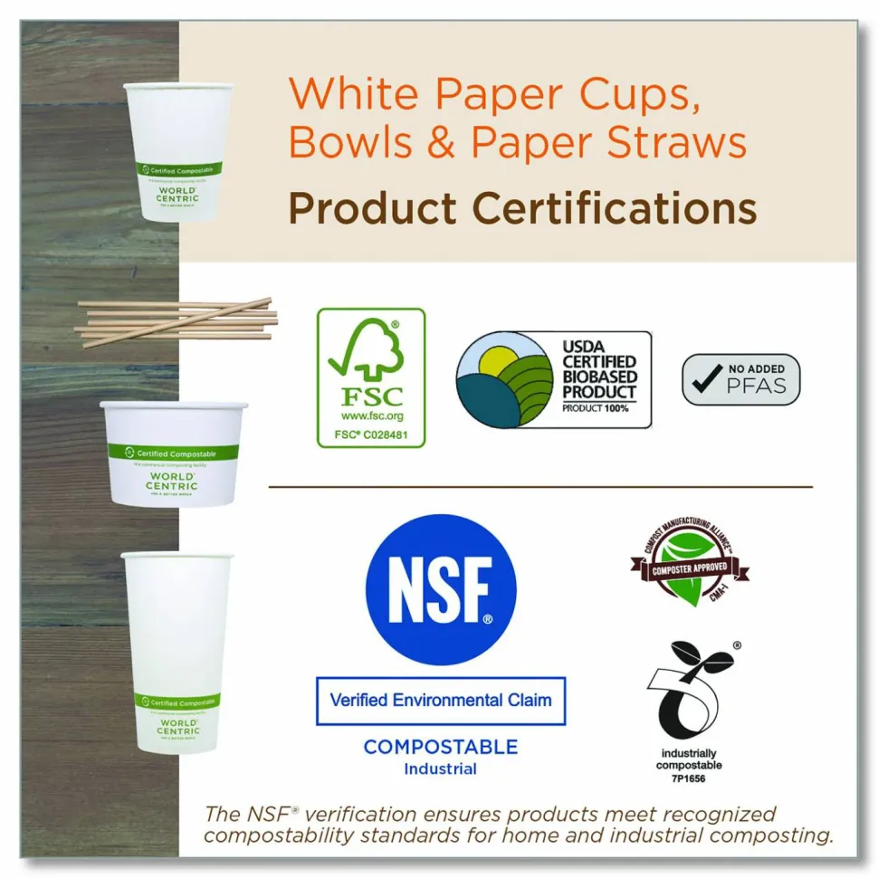 World Centric Sustainable Kraft Paper Straws, 8", 6,000/Carton