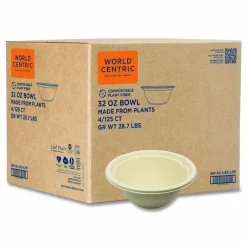 World Centric Fiber Bowls, 32 oz, 7.4 x 7.4 x 3.2, Natural, Paper, 500/Carton