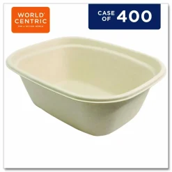 World Centric Fiber Containers, 48 oz, 8.7 x 6.5 x 3.1, Natural, Paper, 400/Carton