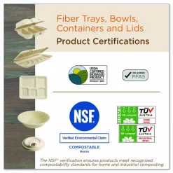 World Centric Fiber Foodservice Trays, 5 Compartments, 8.5 x 10.24 x 1.01, Natural, Paper, 400/Carton