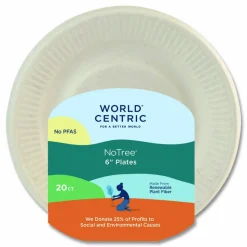 World Centric Fiber Plates, 6" dia, Natural, 20/Pack