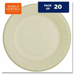 World Centric Fiber Plates, 6" dia, Natural, 20/Pack