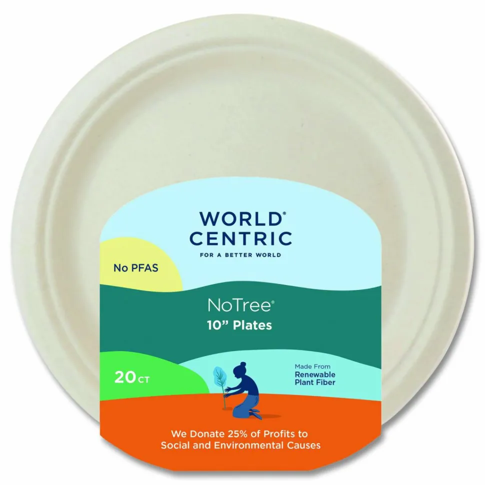 World Centric Fiber Plates, 10" dia, Natural, 20/Pack