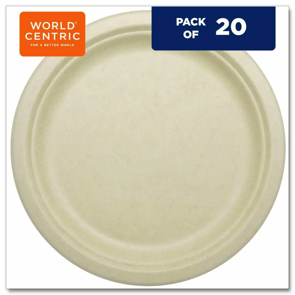 World Centric Fiber Plates, 10" dia, Natural, 20/Pack