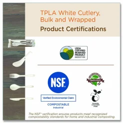 World Centric TPLA Cutlery, Medium Heavyweight, Fork/Knife/Spoon, Plastic, Light Beige, 24/Pack