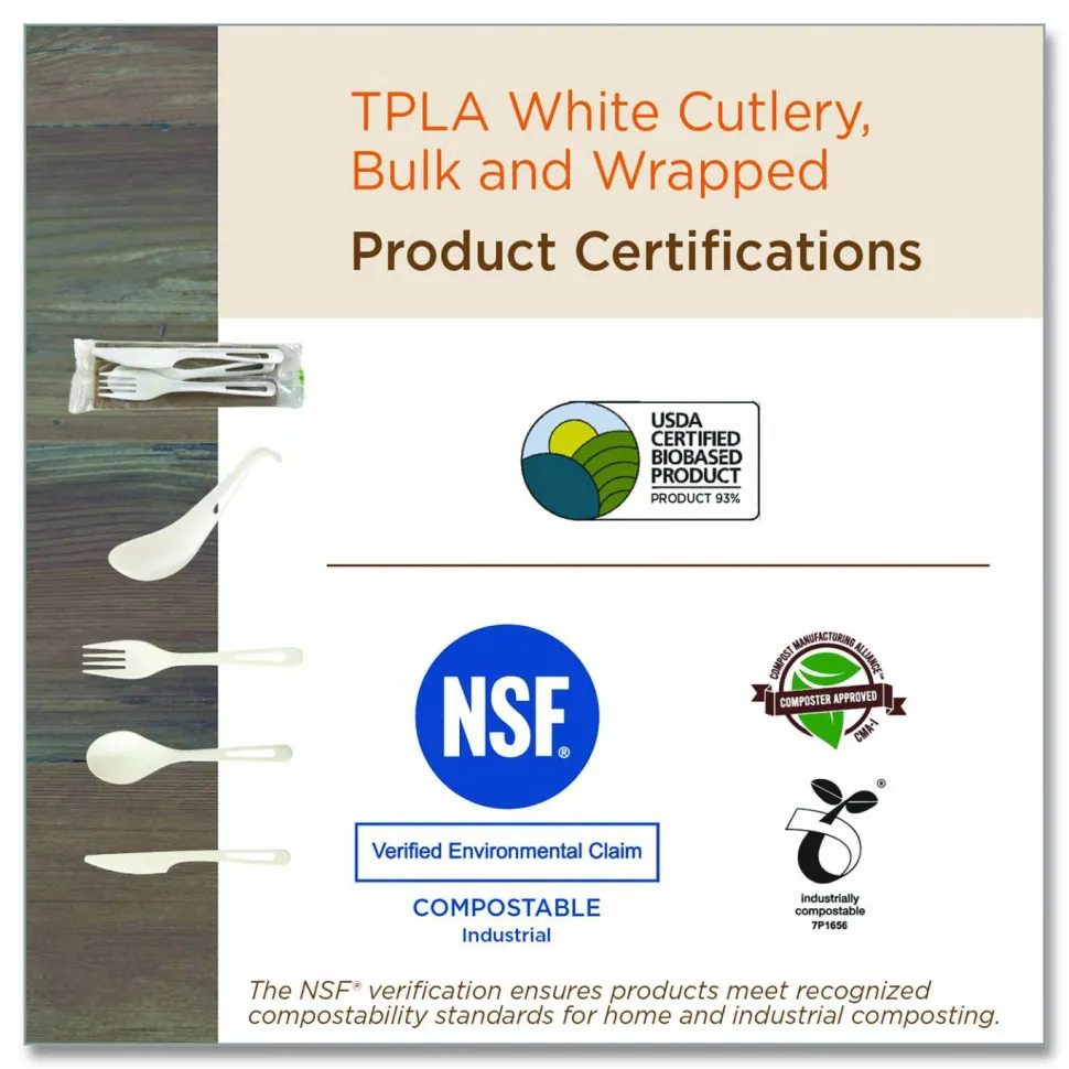 World Centric TPLA Cutlery, Medium Heavyweight, Fork/Knife/Spoon, Plastic, Light Beige, 24/Pack