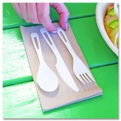 World Centric TPLA Cutlery, Medium Heavyweight, Fork/Knife/Spoon, Plastic, Light Beige, 24/Pack