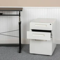 Wren Ergonomic 3-Drawer Mobile Locking Filing Cabinet with Anti-Tilt Mechanism and Hanging Drawer for Legal & Letter Files, White