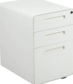 Wren Ergonomic 3-Drawer Mobile Locking Filing Cabinet with Anti-Tilt Mechanism and Hanging Drawer for Legal & Letter Files, White
