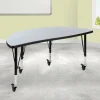 Wren Mobile 47.5" Half Circle Wave Flexible Collaborative Grey Thermal Laminate Activity Table - Height Adjust Short Legs