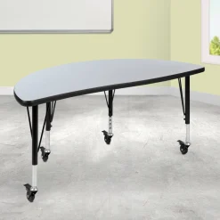 Wren Mobile 47.5" Half Circle Wave Flexible Collaborative Grey Thermal Laminate Activity Table - Height Adjust Short Legs