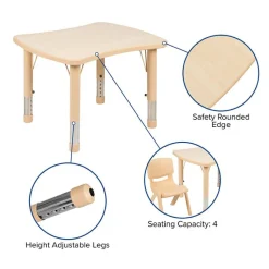 Wren 21.875"W x 26.625"L Rectangular Natural Plastic Height Adjustable Activity Table