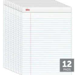 Writing Pads, 8-1/2" x 11-3/4", Legal/Wide Ruled, 50 Sheets, White, Pack Of 12 Pads