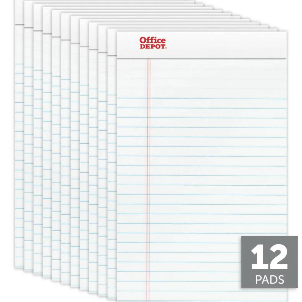 Writing Pads, 5" x 8", Narrow Ruled, 50 Sheets, White, Pack Of 12 Pads