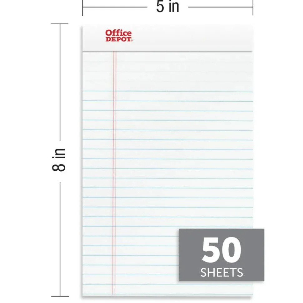 Writing Pads, 5" x 8", Narrow Ruled, 50 Sheets, White, Pack Of 12 Pads