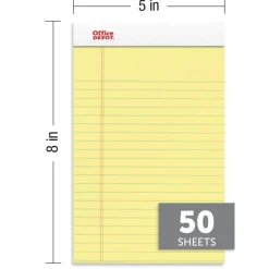 Writing Pads, 5" x 8", Narrow Ruled, 50 Sheets, Canary, Pack Of 12 Pads