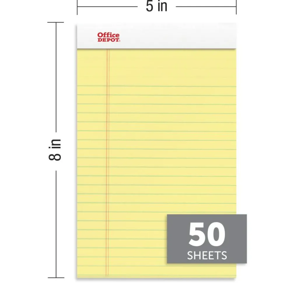 Writing Pads, 5" x 8", Narrow Ruled, 50 Sheets, Canary, Pack Of 12 Pads