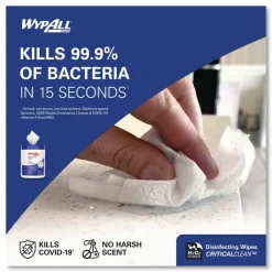 WypAll Disinfecting Wipes, 1-Ply, 5.16 x 8.5, Fresh Scent, White, 185 Sheets/Canister, 3 Canisters/Carton