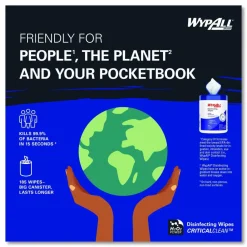 WypAll Disinfecting Wipes, 1-Ply, 5.16 x 8.5, Fresh Scent, White, 185 Sheets/Canister, 3 Canisters/Carton