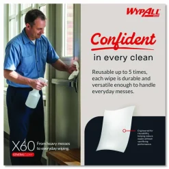 WypAll General Clean X60 Cloths, Small Roll, 9.8 x 13.4, White, 130/Roll, 12 Rolls/Carton