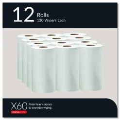 WypAll General Clean X60 Cloths, Small Roll, 9.8 x 13.4, White, 130/Roll, 12 Rolls/Carton