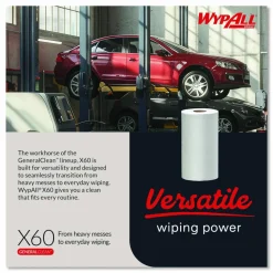 WypAll General Clean X60 Cloths, Small Roll, 9.8 x 13.4, White, 130/Roll, 12 Rolls/Carton