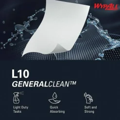 WypAll L10 SANI-PREP Dairy Towels, Banded, 2-Ply, 9.3 x 10.5, Unscented, White, 200/Pack, 12 Packs/Carton
