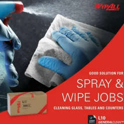 WypAll L10 SANI-PREP Dairy Towels, Banded, 2-Ply, 9.3 x 10.5, Unscented, White, 200/Pack, 12 Packs/Carton