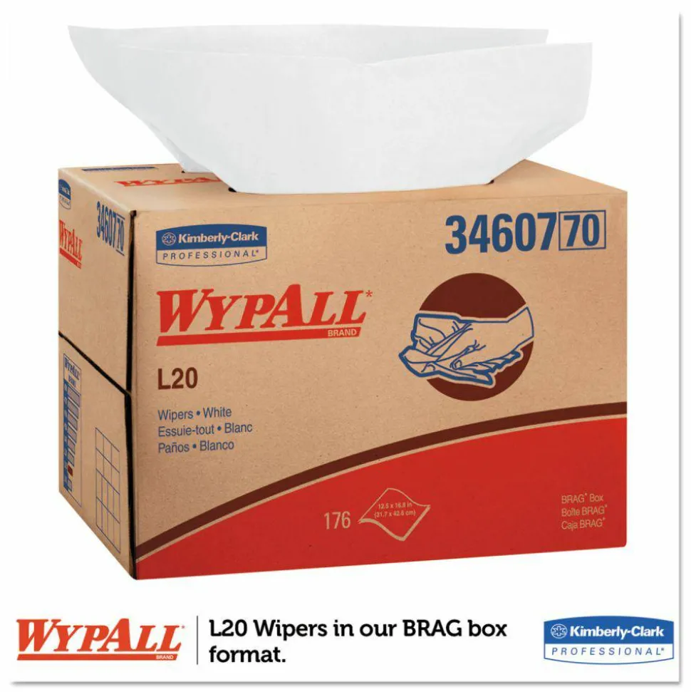 WypAll L20 Towels, BRAG Box, 11.1 x 16.8, Unscented, White, 176/Box