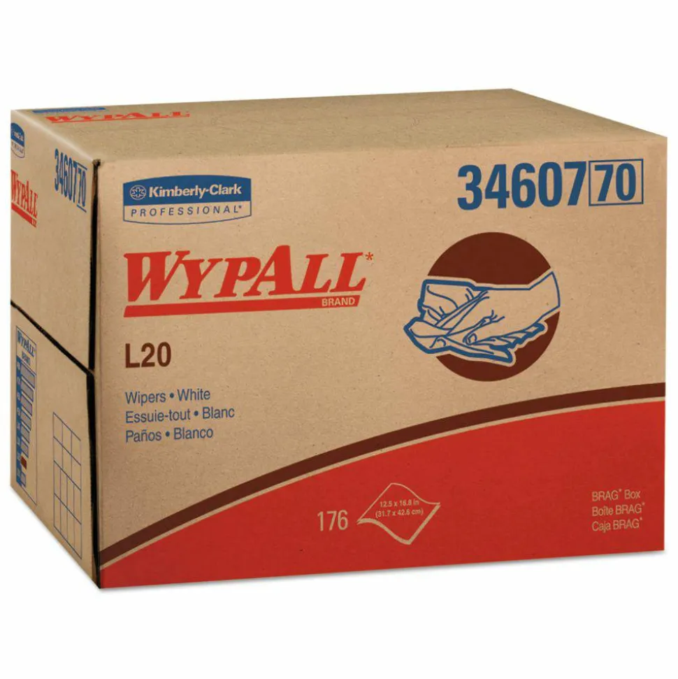 WypAll L20 Towels, BRAG Box, 11.1 x 16.8, Unscented, White, 176/Box