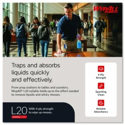 WypAll L20 Towels, POP-UP Box, 4-Ply, 9.1 x 16.8, Unscented, White, 88/Box, 10 Boxes/Carton