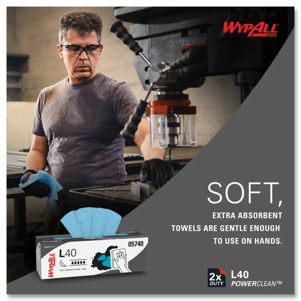 WypAll L40 Towels, POP-UP Box, 9.8 x 16.4, Blue, 100/Box, 9 Boxes/Carton