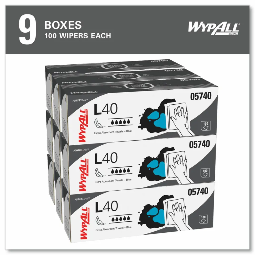 WypAll L40 Towels, POP-UP Box, 9.8 x 16.4, Blue, 100/Box, 9 Boxes/Carton