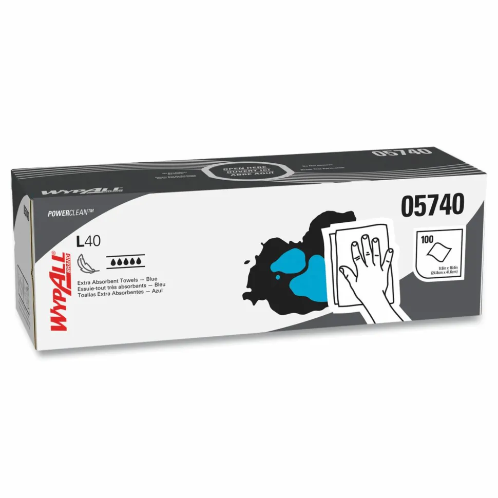 WypAll L40 Towels, POP-UP Box, 9.8 x 16.4, Blue, 100/Box, 9 Boxes/Carton