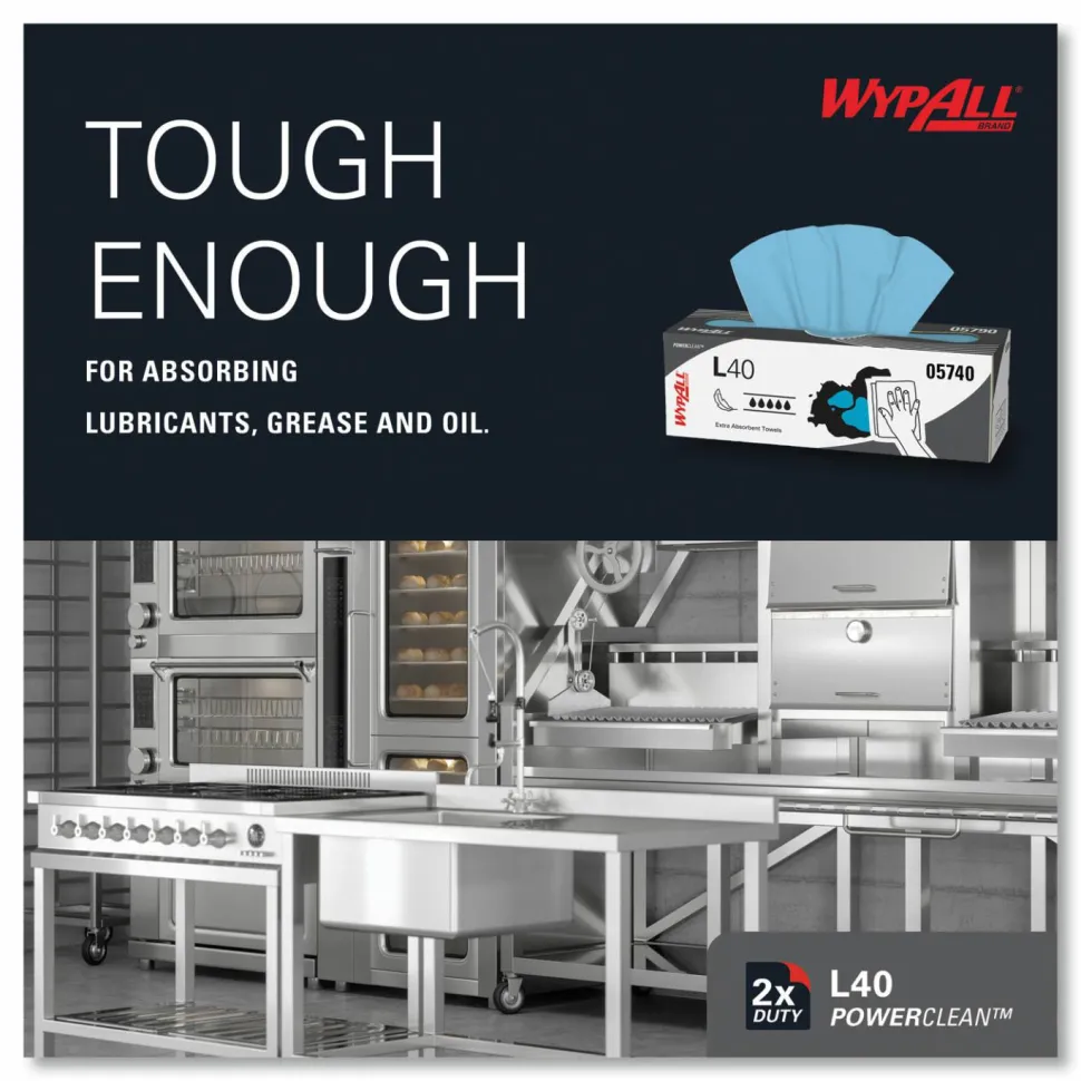 WypAll L40 Towels, POP-UP Box, 9.8 x 16.4, Blue, 100/Box, 9 Boxes/Carton