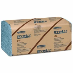 WypAll L10 Windshield Towels, Banded, 2-Ply, 9.38 x 10.25, Light Blue, 140/Pack, 16 Packs/Carton