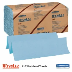 WypAll L10 Windshield Towels, Banded, 2-Ply, 9.38 x 10.25, Light Blue, 140/Pack, 16 Packs/Carton