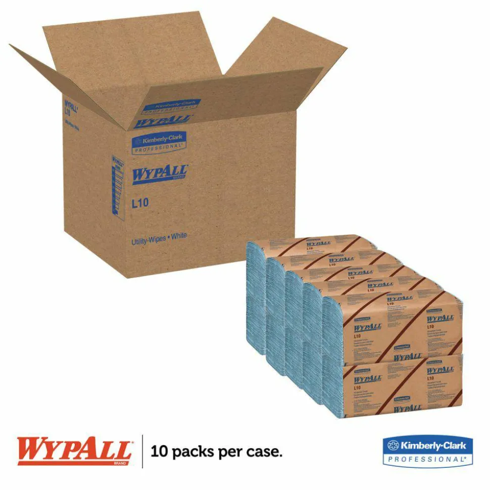 WypAll L10 Windshield Towels, 1-Ply, 9.1 x 10.25, Light Blue, 224/Pack, 10 Packs/Carton