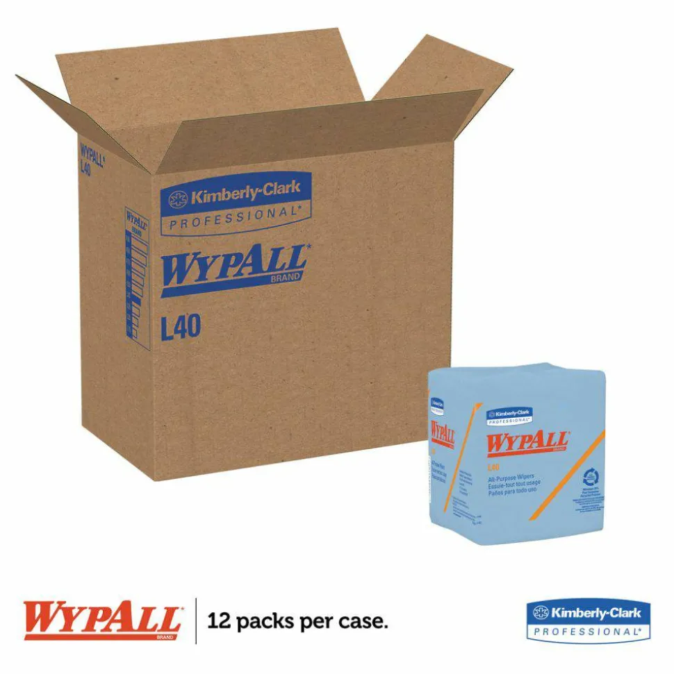 WypAll L40 Wiper, 1/4 Fold, Blue, 12.5 x 12, 56/Box, 12 Boxes/Carton