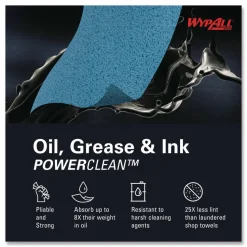 WypAll Power Clean Oil, Grease and Ink Cloths, 1/4 Fold, 12.5 x 12, Blue, 66/Box, 8 Boxes/Carton