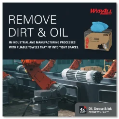 WypAll Power Clean Oil, Grease and Ink Cloths, BRAG Box, 12.1 x 16.8, Blue, 180/Box