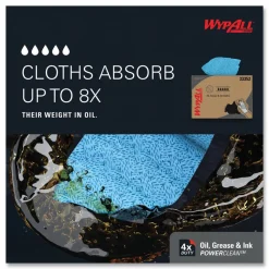 WypAll Power Clean Oil, Grease and Ink Cloths, BRAG Box, 12.1 x 16.8, Blue, 180/Box
