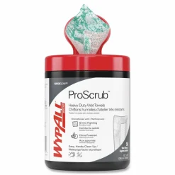 WypAll Power Clean ProScrub Pre-Saturated Wipes, 12 x 9.5, Citrus Scent, Green/White, 50/Canister, 8 Canisters/Carton