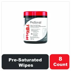 WypAll Power Clean ProScrub Pre-Saturated Wipes, 12 x 9.5, Citrus Scent, Green/White, 50/Canister, 8 Canisters/Carton