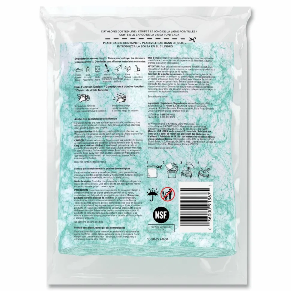 WypAll Power Clean ProScrub Pre-Saturated Wipes, 12 x 9.5, Citrus Scent, Green, 75/Pack, 6 Packs/Carton